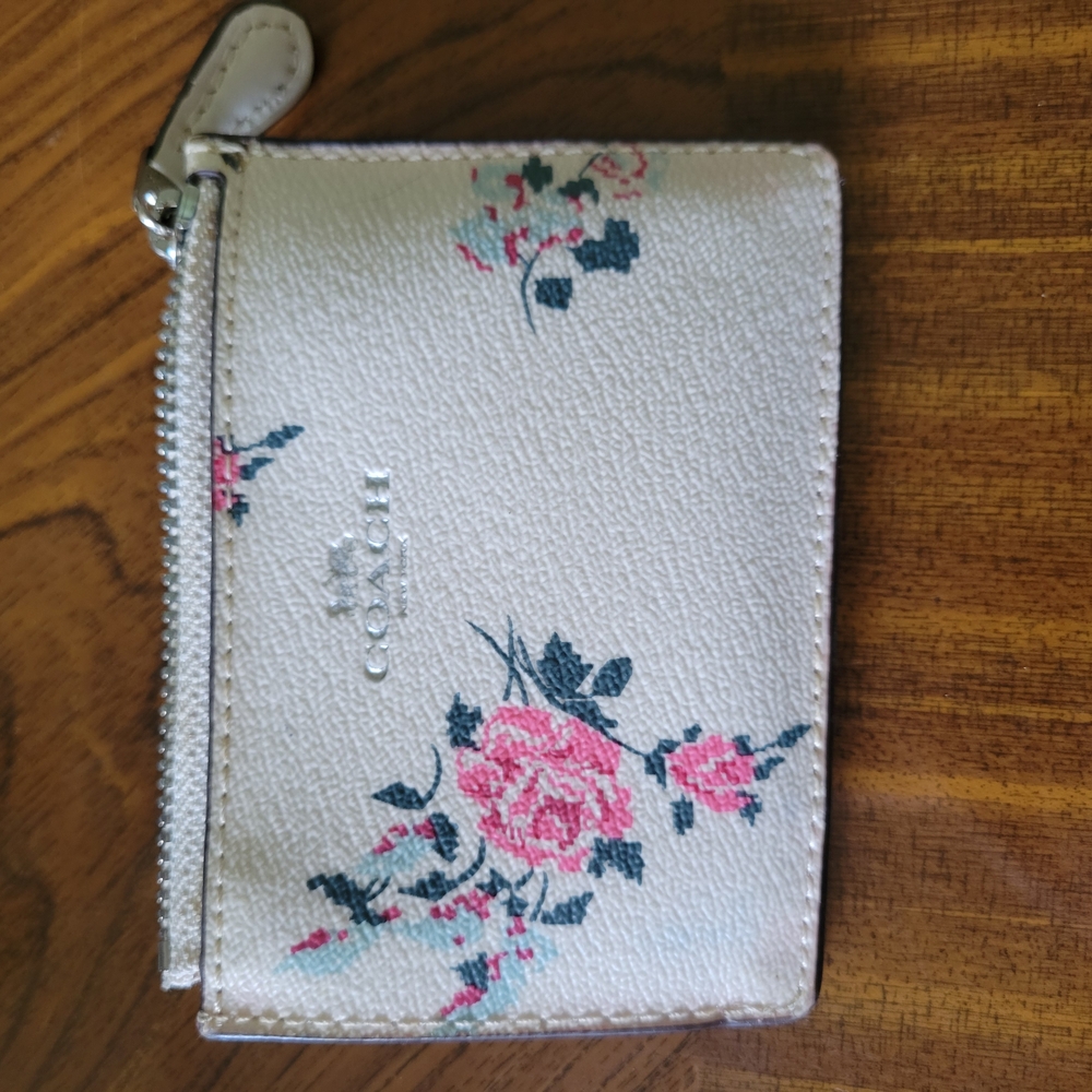 Coach Floral Print Wallet - Cream and Pink
